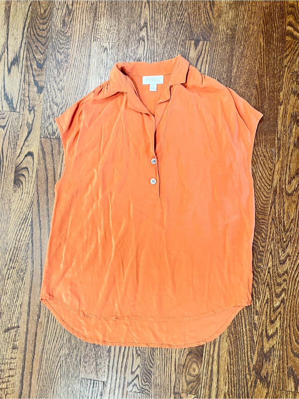 Morgan Taylor Orange Cap-Sleeve Button Polo Top Size S